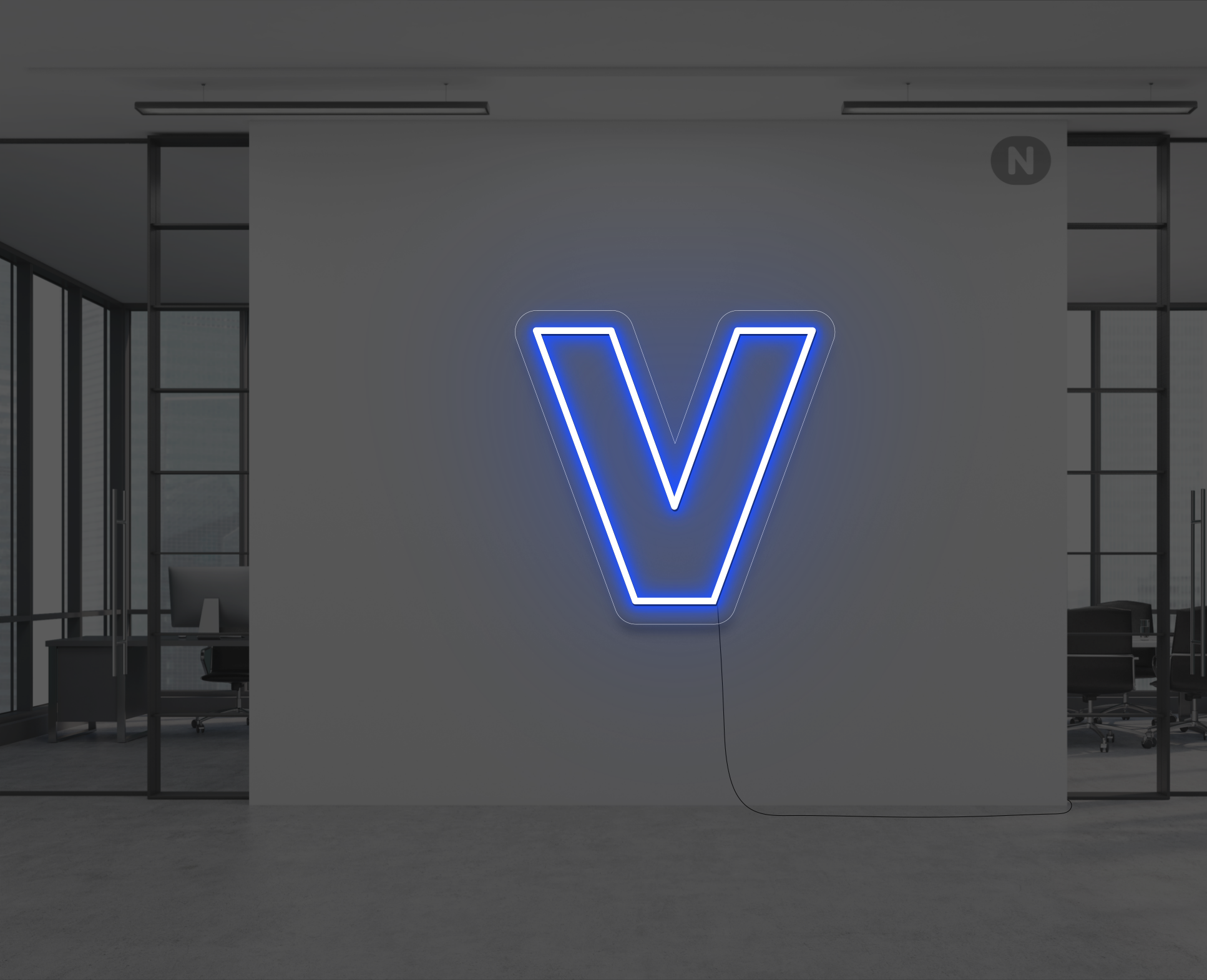 lettre-neon-v-bleu
