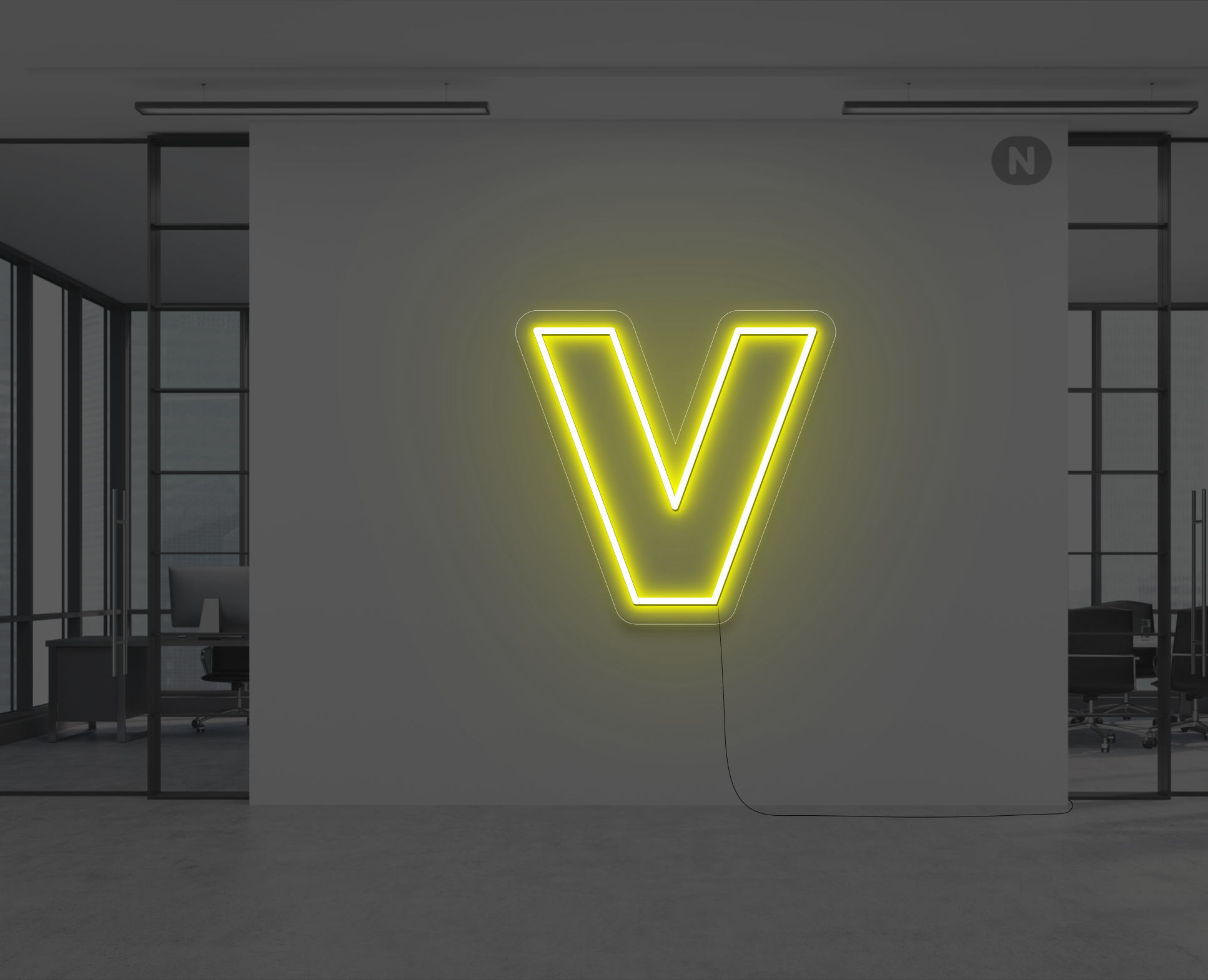 lettre-neon-v-jaune