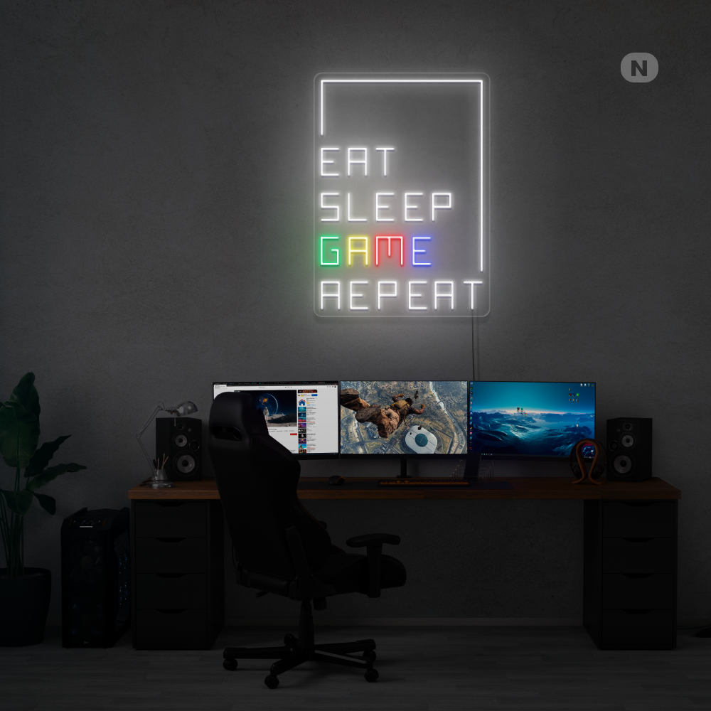 Enseigne néon Eat Sleep Game Repeat